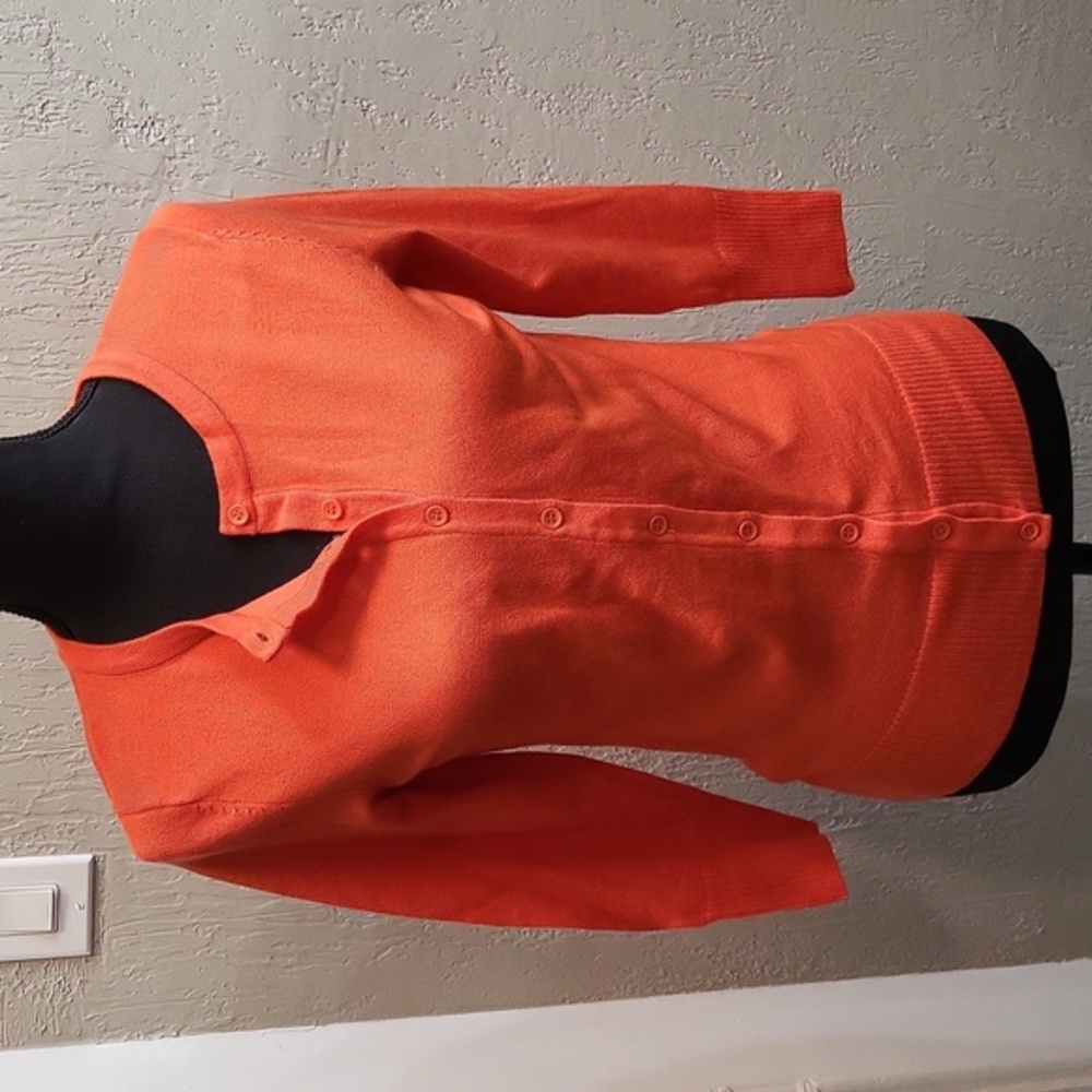 MAK Pumpkin Orange 3/4 Sleeve Button Front Cardigan